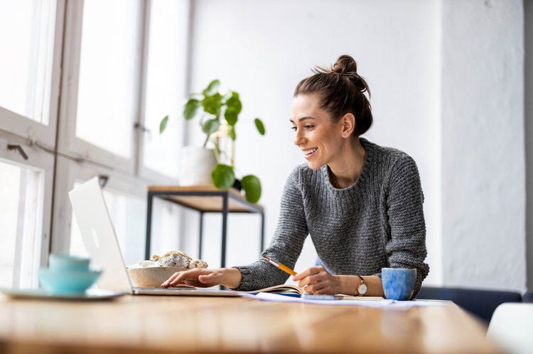 Woman focused on productivity tasks