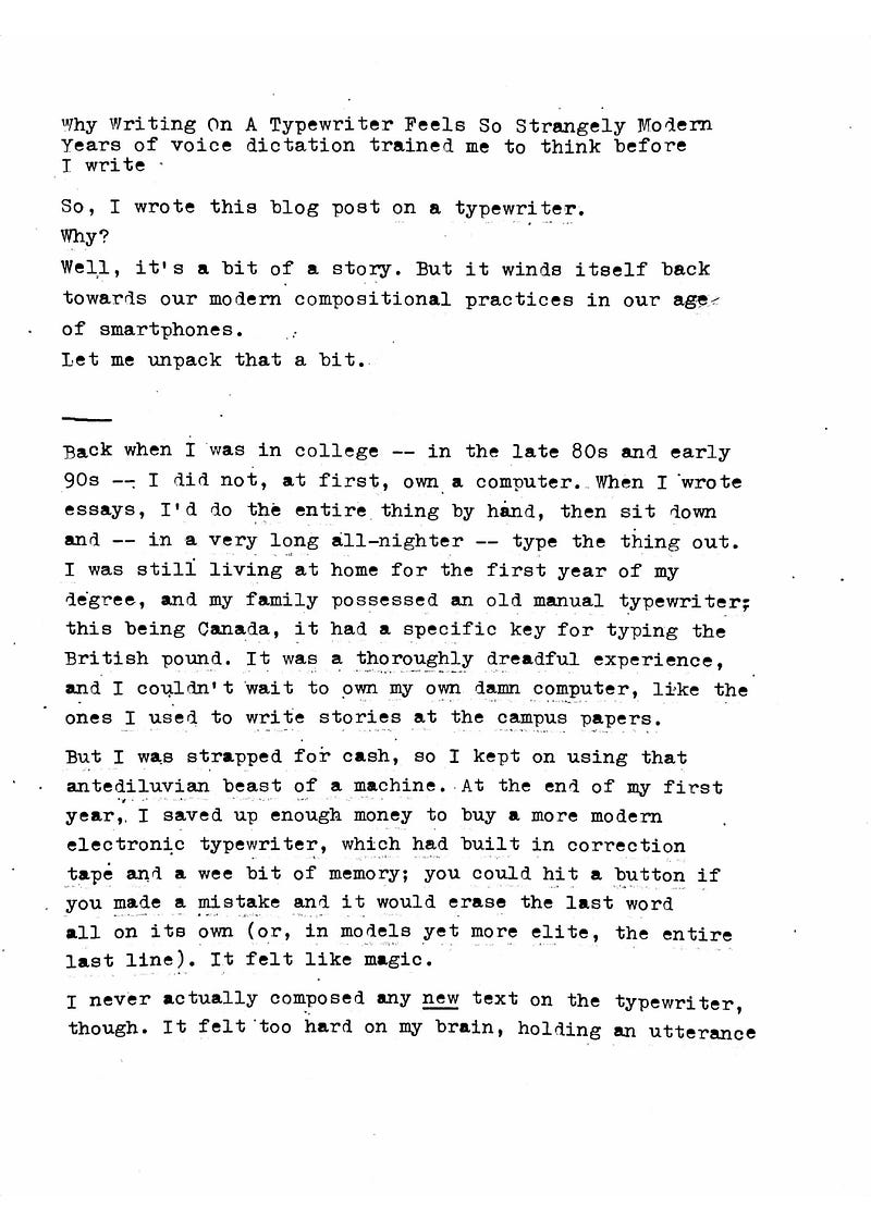 First page of the typewritten blog post.