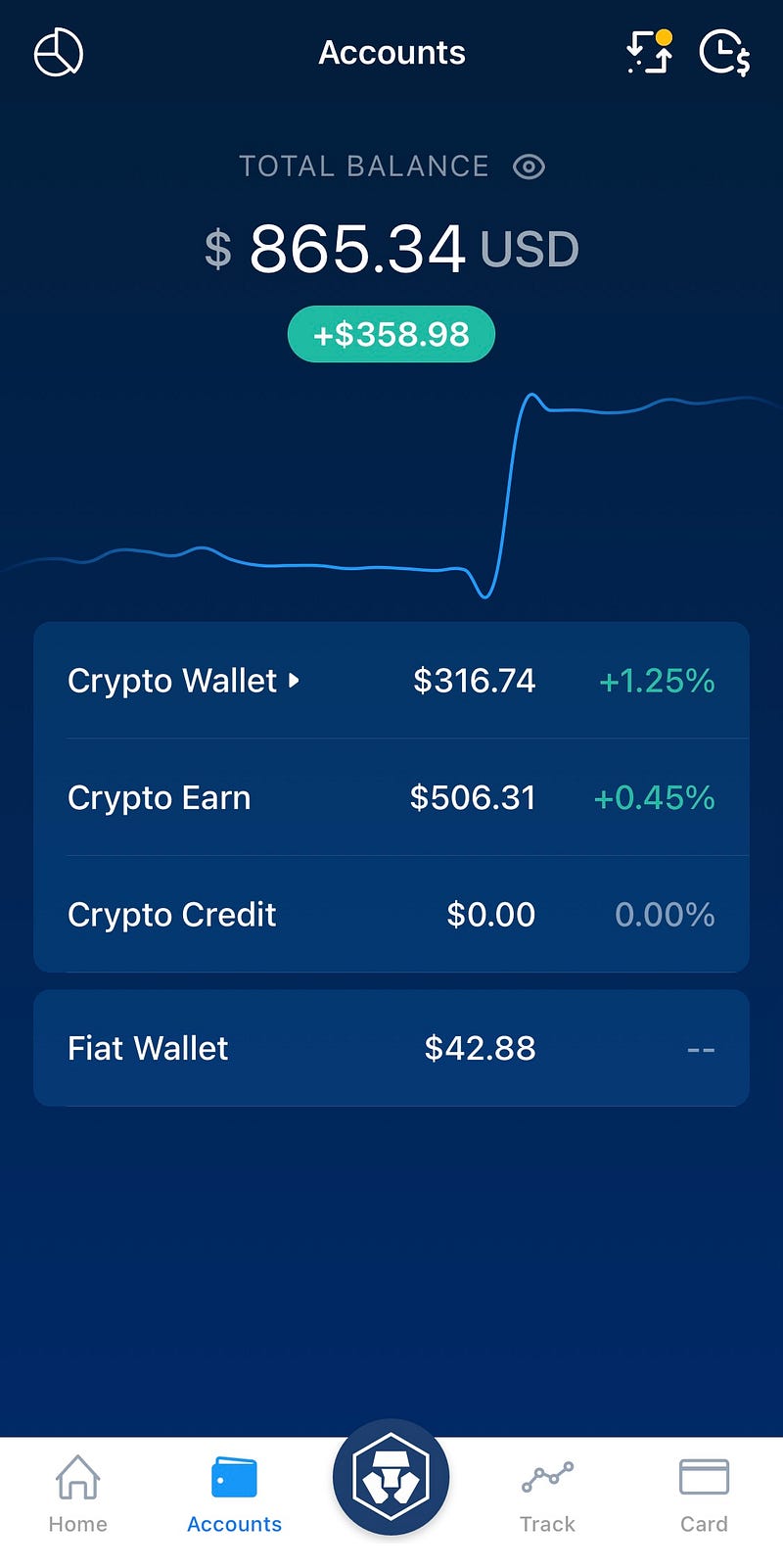 Accounts tab in Crypto.com App