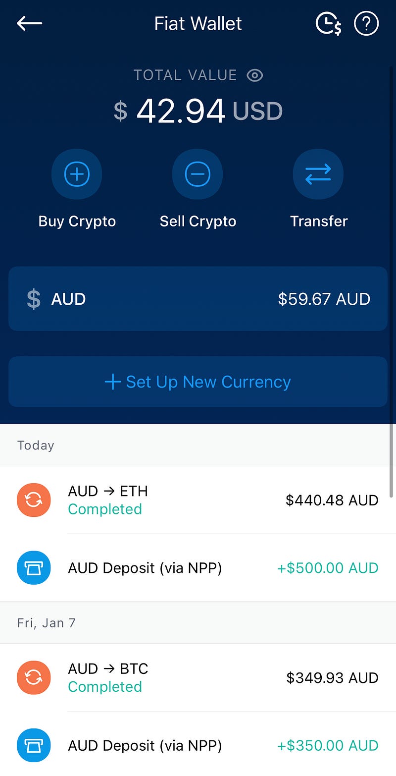 Transferring funds to Crypto Wallet