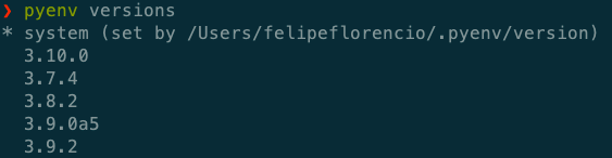 List of installed Python versions