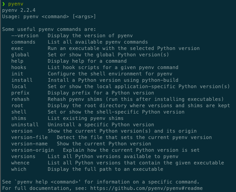 List of Pyenv commands