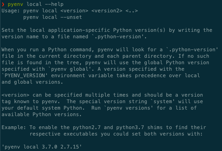 Help documentation for Pyenv command