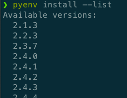 Available Python versions for installation