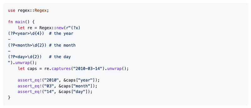 Regex library for parsing in Rust