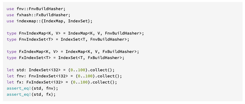 Indexmap library for ordered hash table in Rust