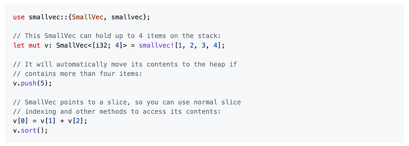 Smallvec library for vector optimization in Rust