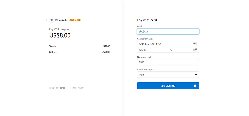 Stripe Checkout Page Example