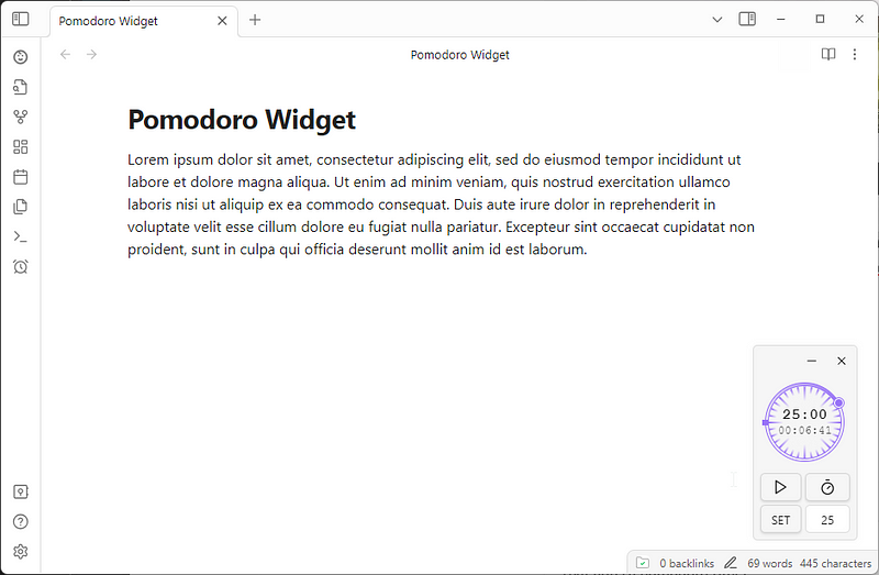 Pomodoro Widget Screenshot