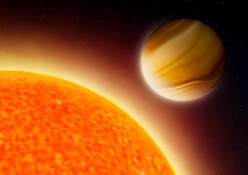 An artistic representation of a hot Jupiter exoplanet.