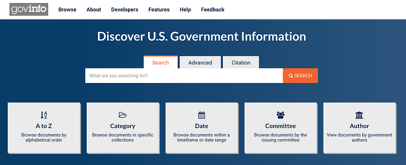 Overview of the govinfo website for data access