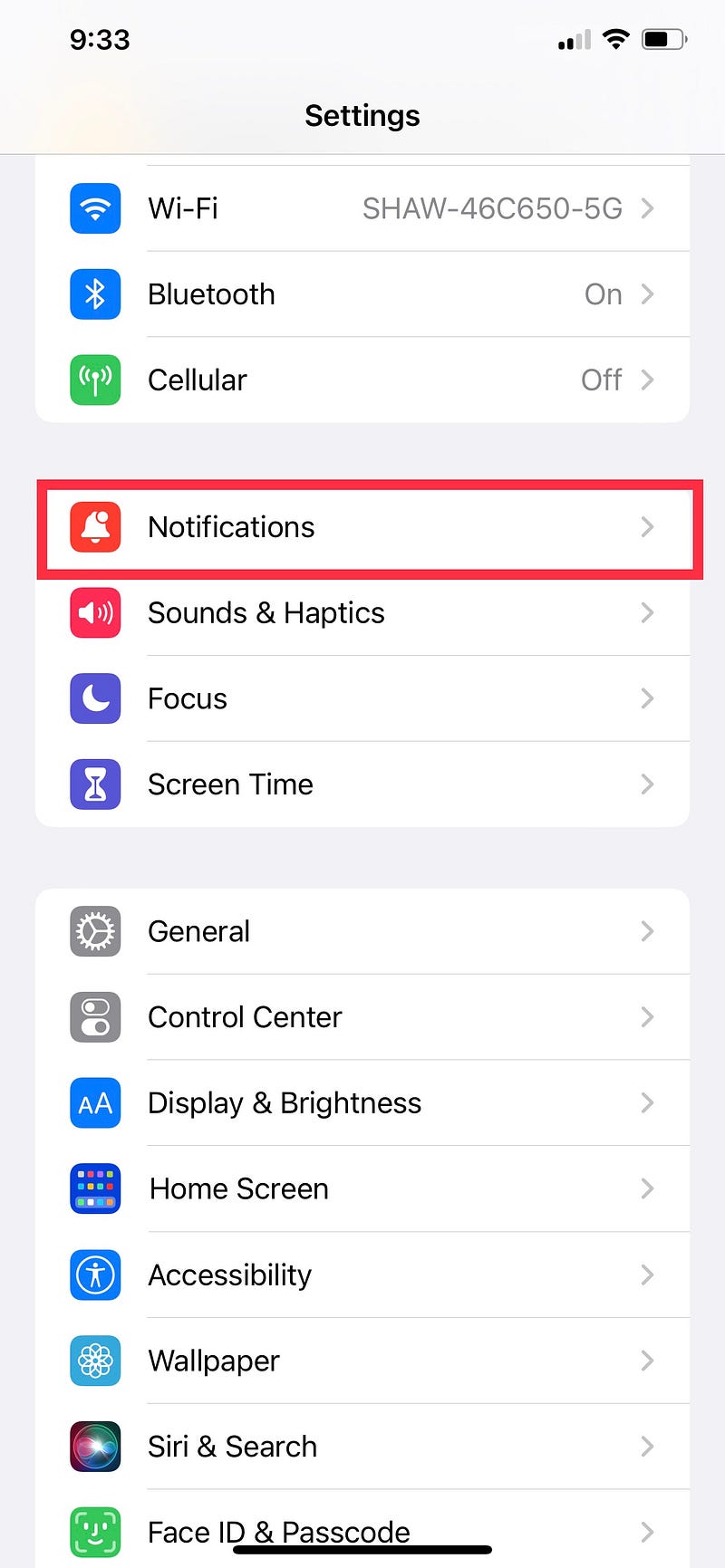 Notification settings on an iPhone