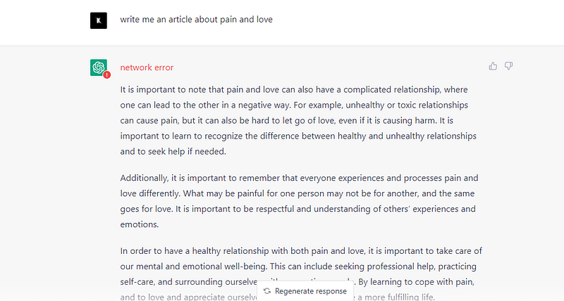 Love and Pain article generated by ChatGPT