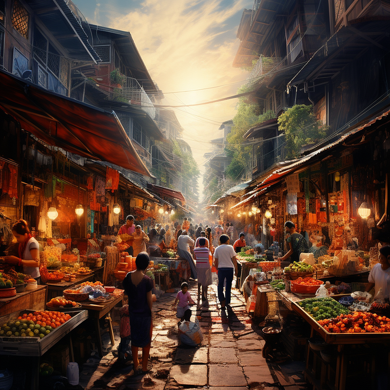 A lively marketplace symbolizing human connection