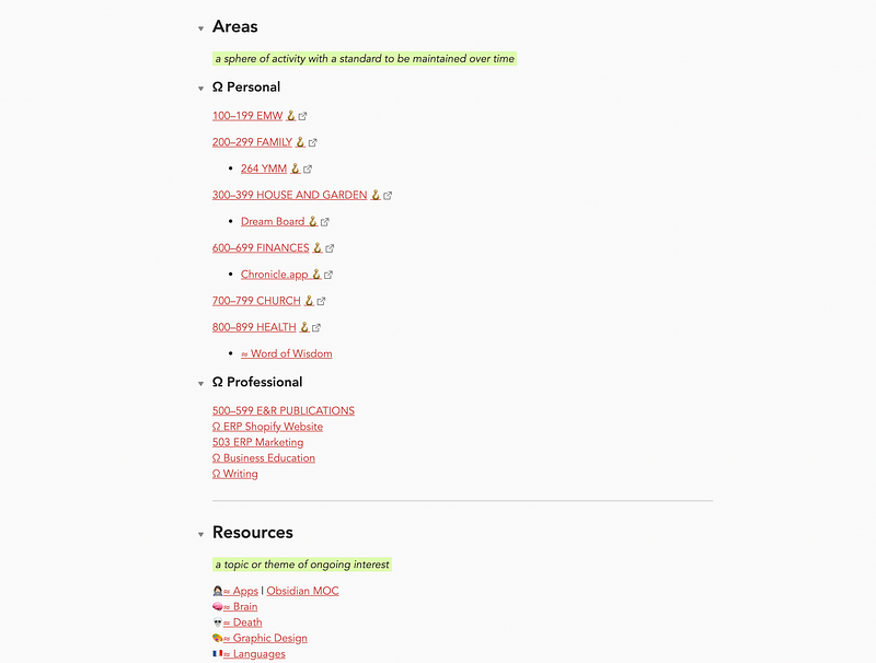 Master Index Page in Obsidian