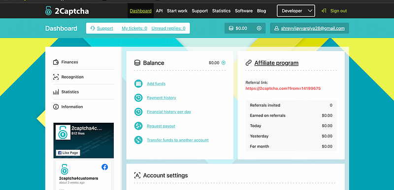 Screenshot of the 2captcha dashboard