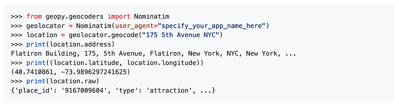 Geopy library for geocoding services