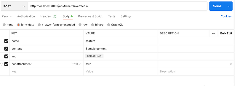 Form-data configuration in Postman