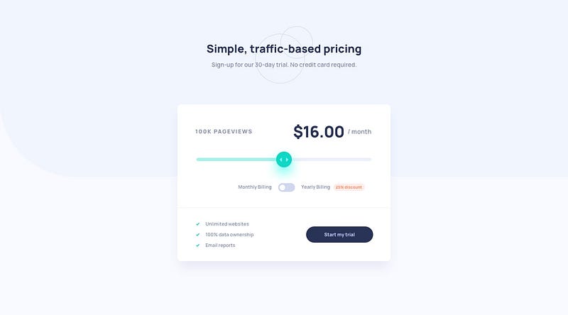 Interactive pricing component example