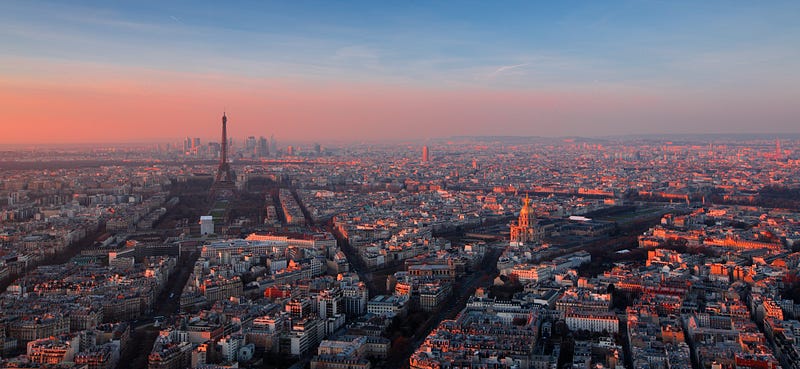 Romantic cityscape at sunset