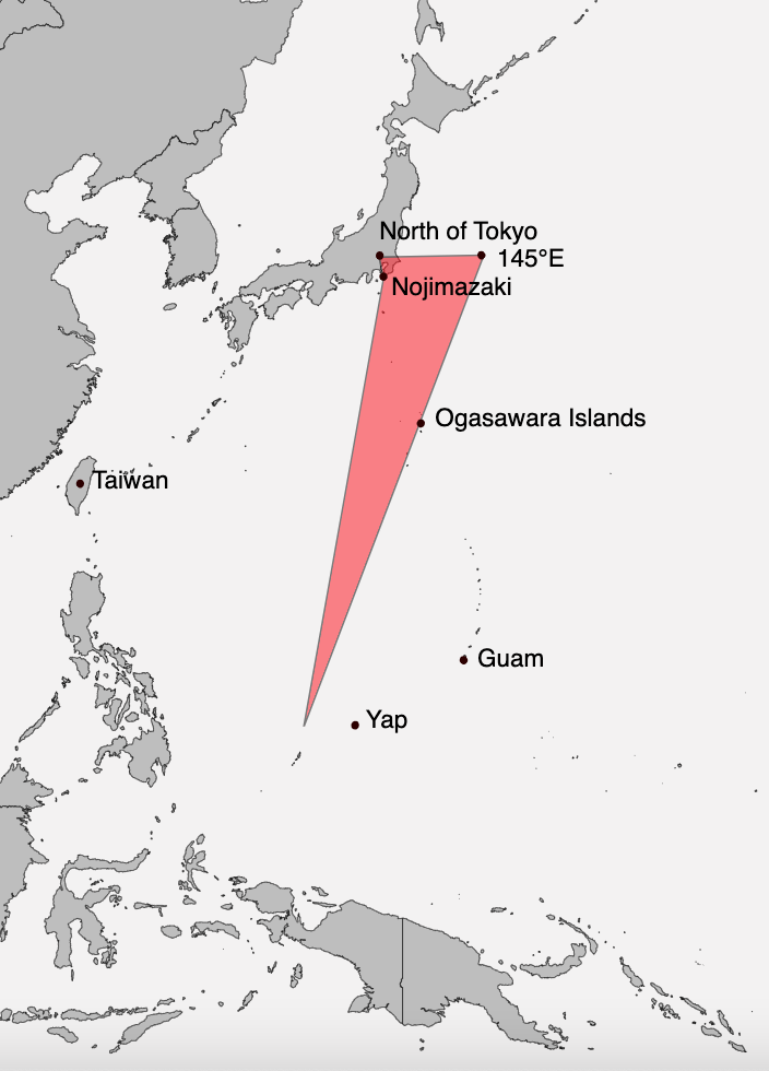 Map of the Dragon's Triangle near Japan