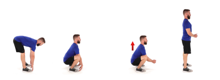 Executing the toe touch squat-to-stand