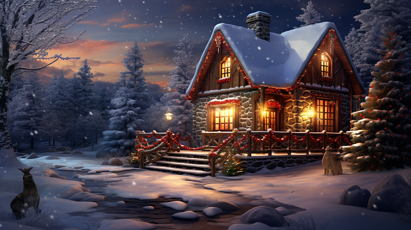 Another view of the cozy Christmas cabin.