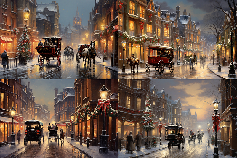 A nostalgic Victorian street scene during Christmas.