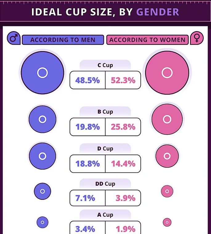 Chart indicating preferred breast cup sizes