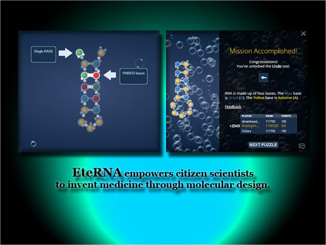 EteRNA gameplay demonstrating nucleotide interactions