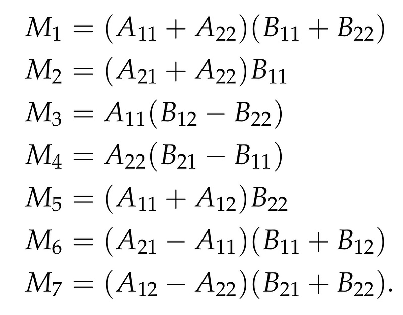 Definition of matrices in Strassen's algorithm