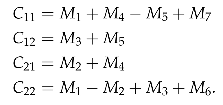 Equations supporting Strassen's method