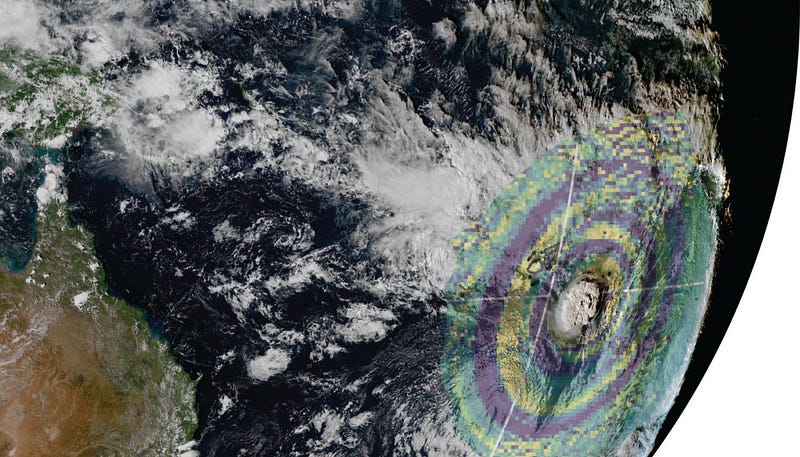 Visualization of Hunga Tonga eruption's impact on climate.