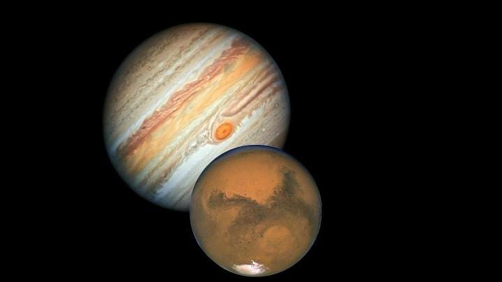 Hubble's stunning images of Jupiter and Mars conjunction