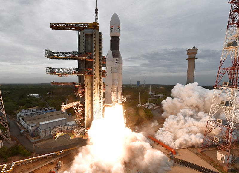 Chandrayaan-2 spacecraft lifting off for India's lunar mission