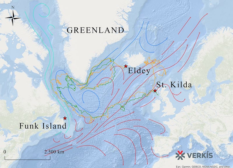 GPS tracking routes of great auks